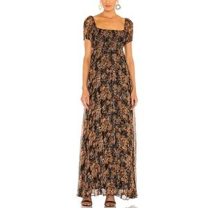 Caroline Constas Black and Brown Floral Maxi Dress